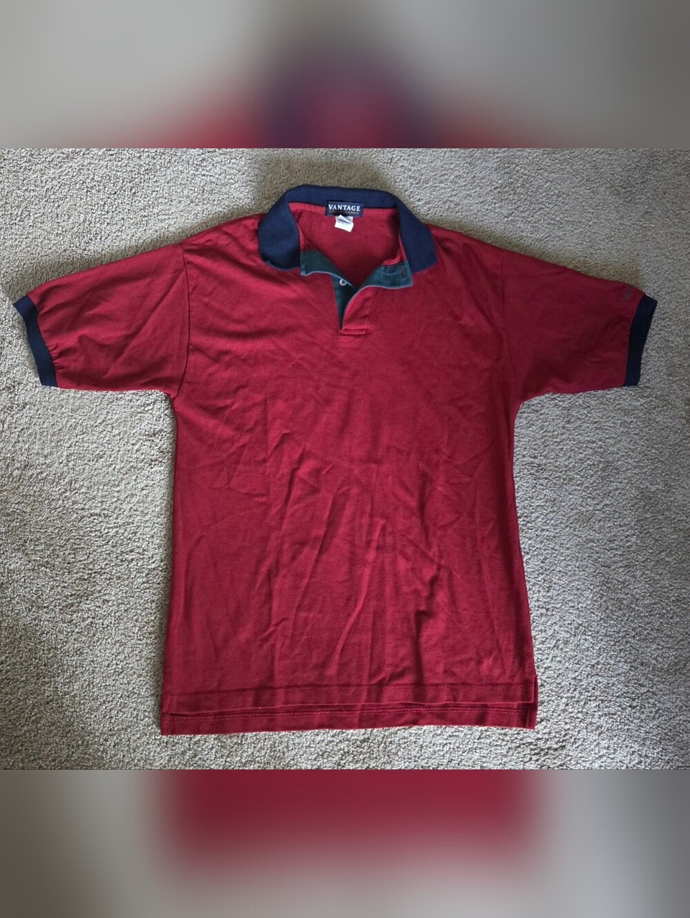 VANTAGE VTG Red Polo with Navy Collar Men's Medium